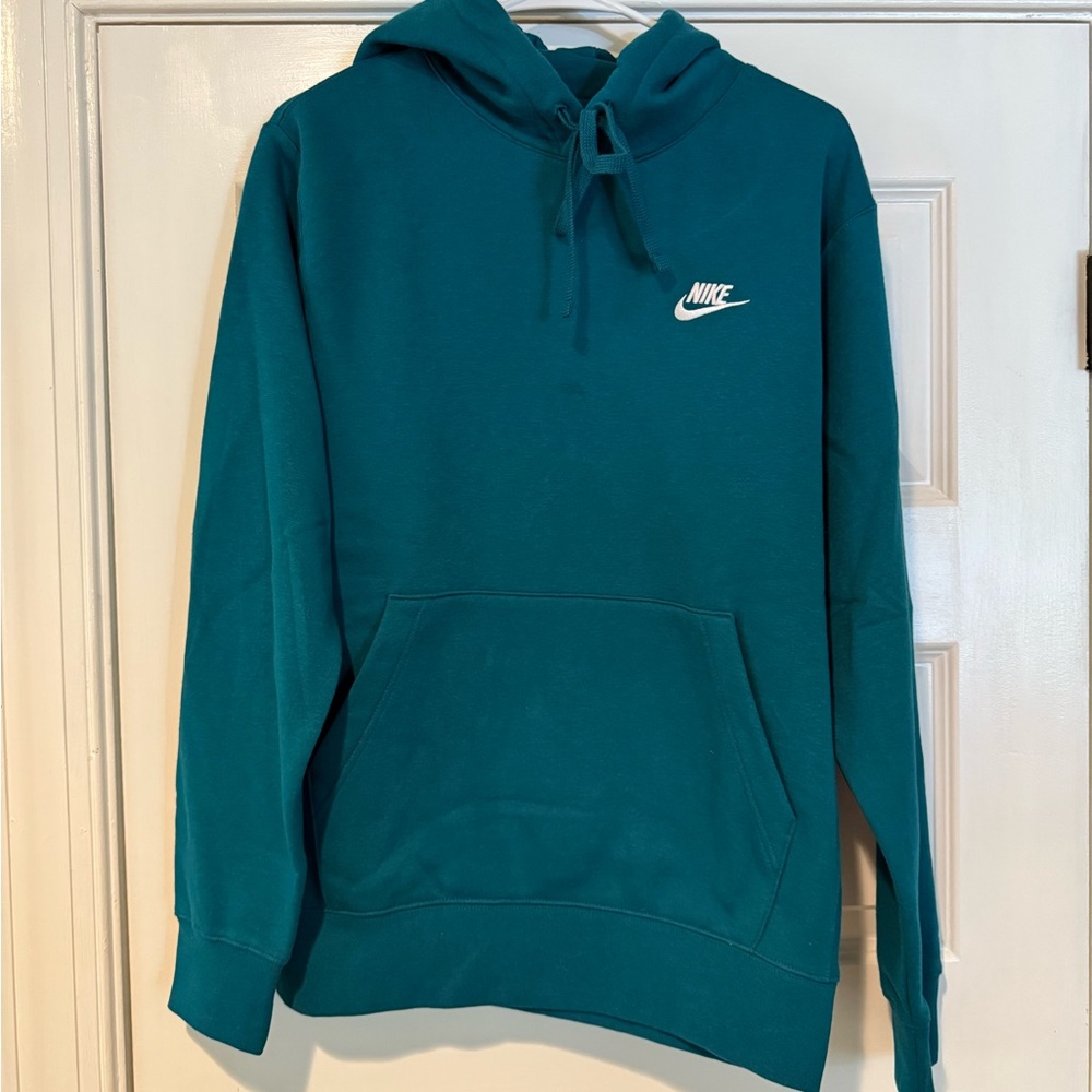 Nike Blue Sweater with Iconic Swoosh and Ribbed Cuffs
